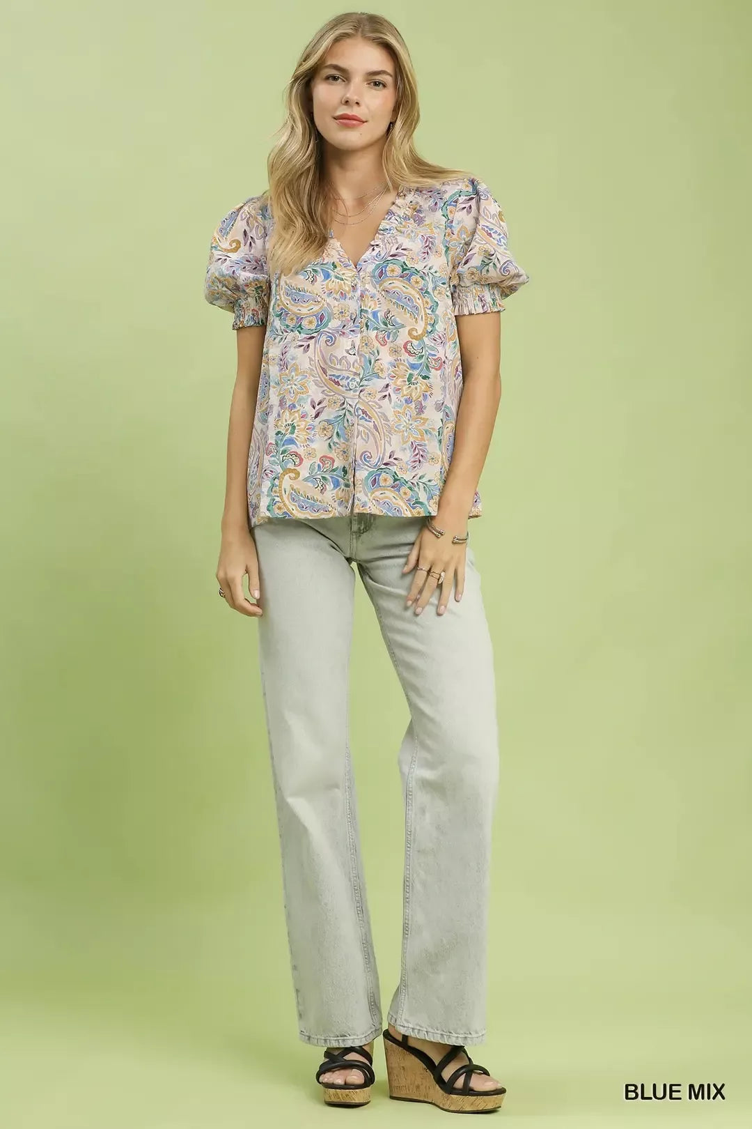 Umgee Mix Paisley Floral Button Down Shirt