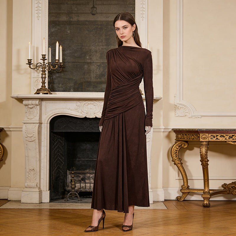 Diagonal Ruched Maxi Dress(MS467)