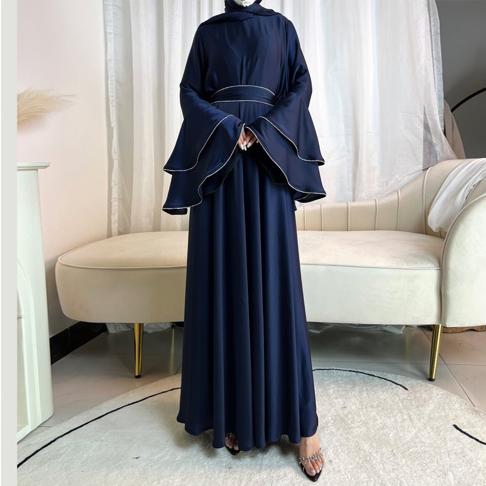Diamond Modest Bell Sleeve Adjustable Waist Kaftan Dress Abaya with Hijab (MA169)
