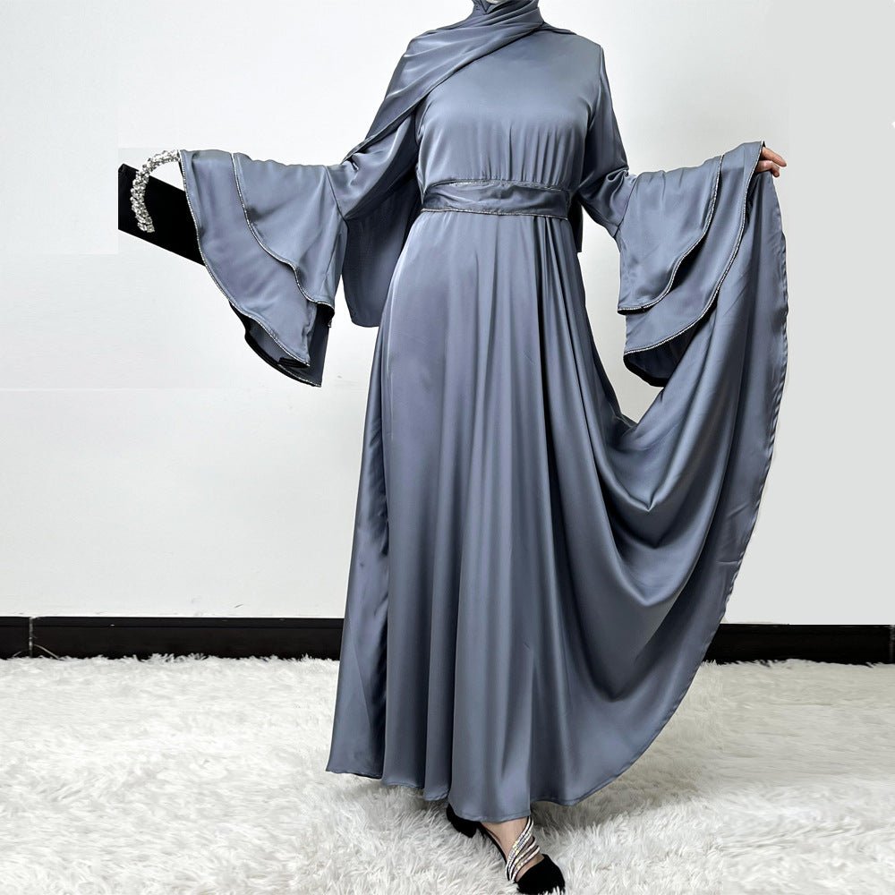 Diamond Modest Bell Sleeve Adjustable Waist Kaftan Dress Abaya with Hijab (MA169)