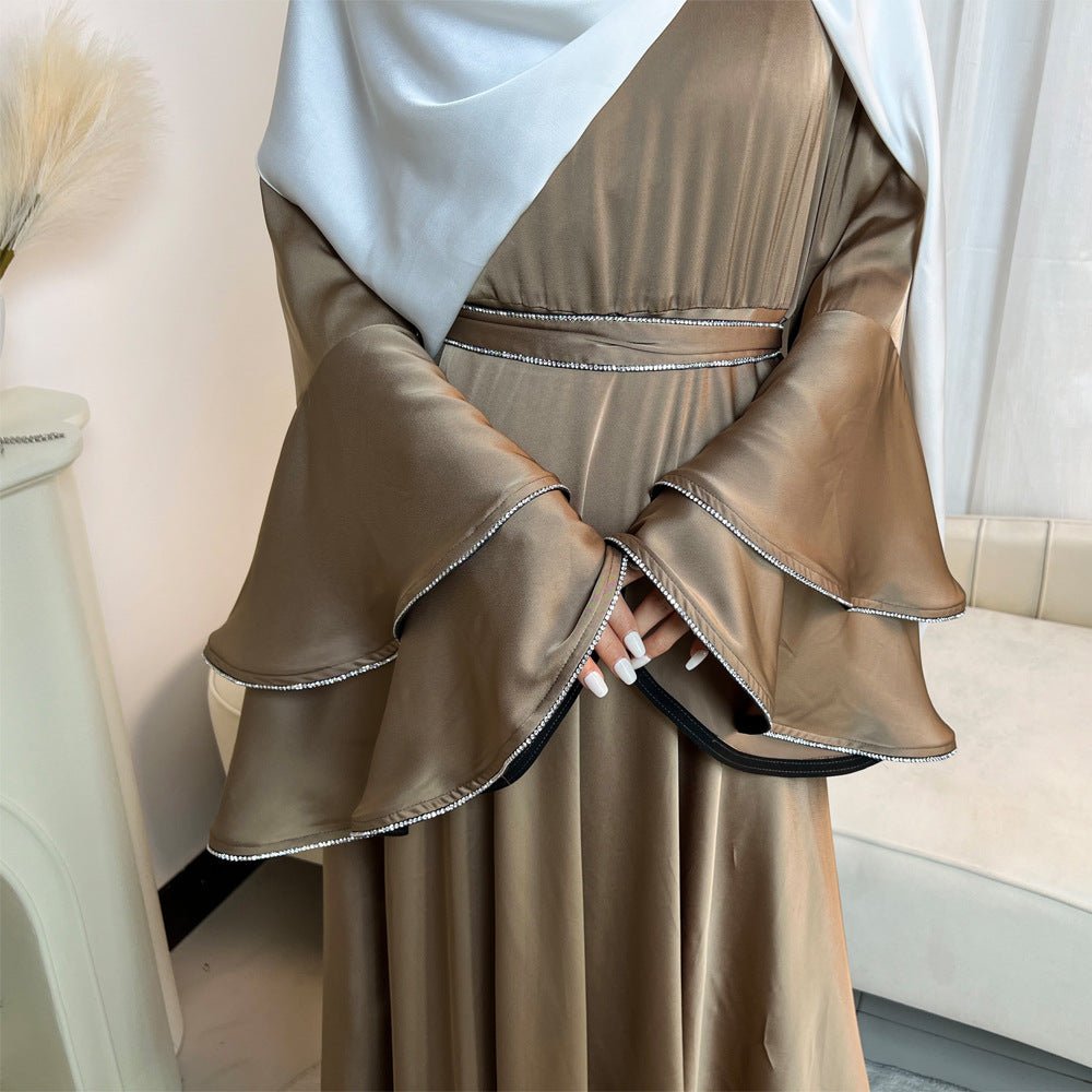 Diamond Modest Bell Sleeve Adjustable Waist Kaftan Dress Abaya with Hijab (MA169)