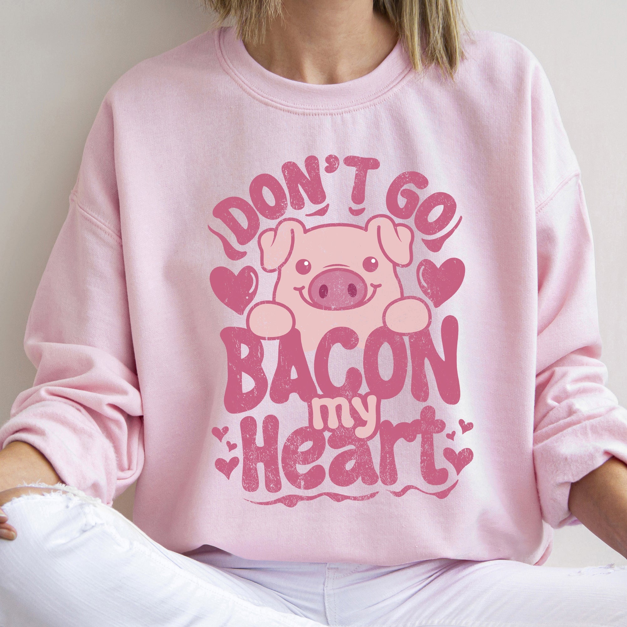 Don't Go Bacon My Heart Pig Pun Valentine's Day Cozy Fleece Lined Graphic Sweatshirt