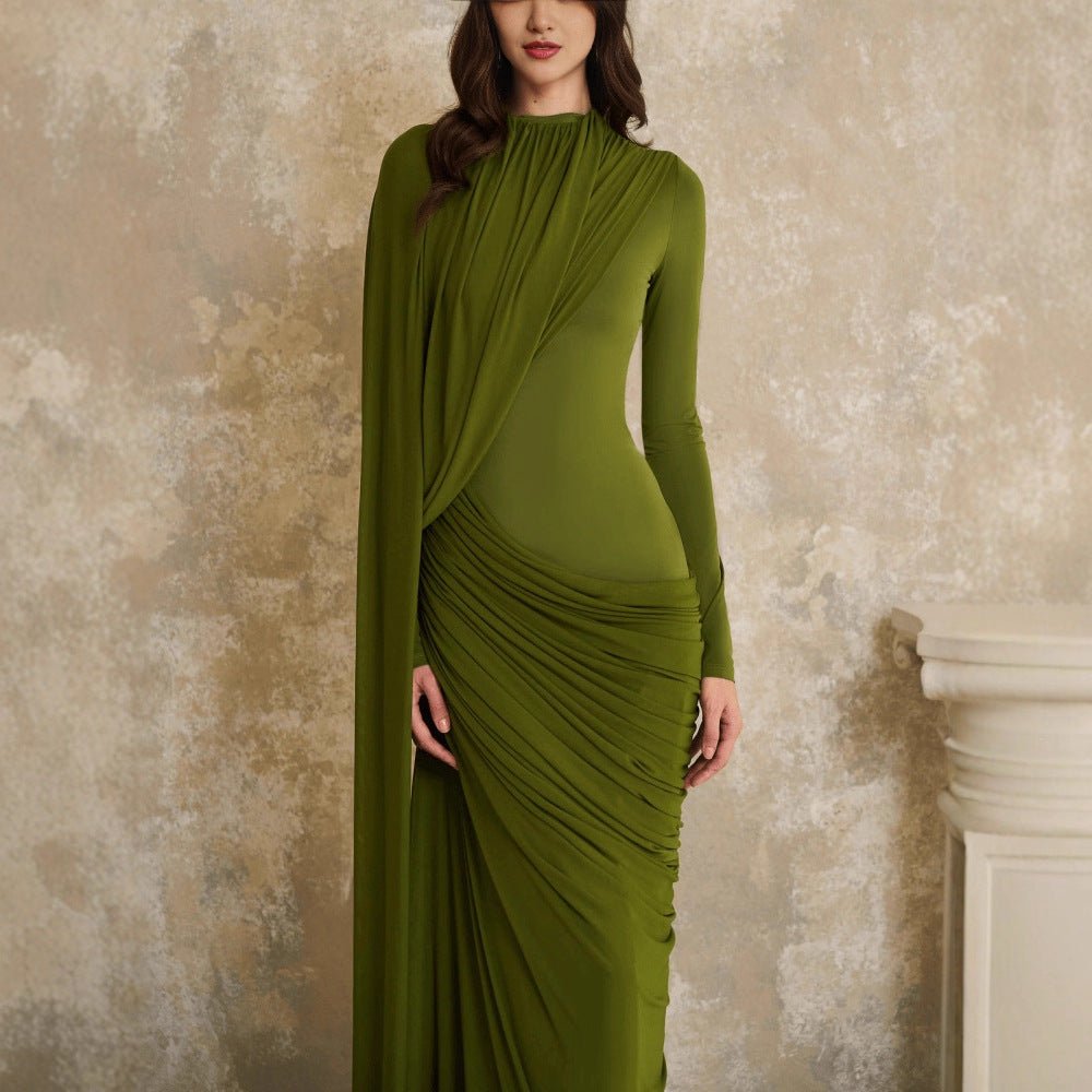 Draped Jersey Gown with Flowing Panel(MS350)
