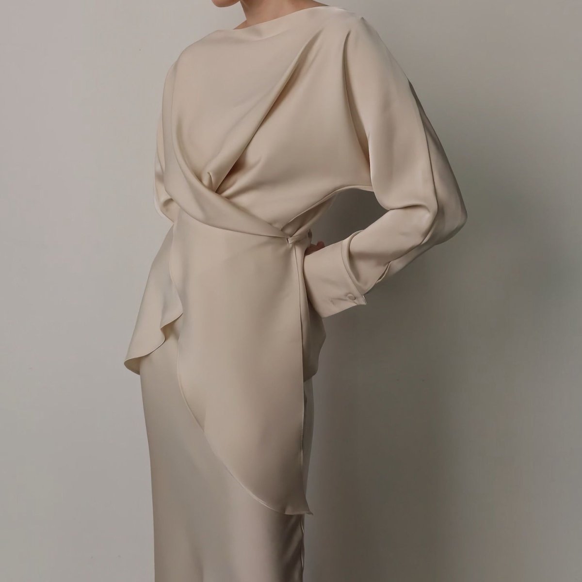 Draped Wrap Top & Maxi Skirt Set(MS333)