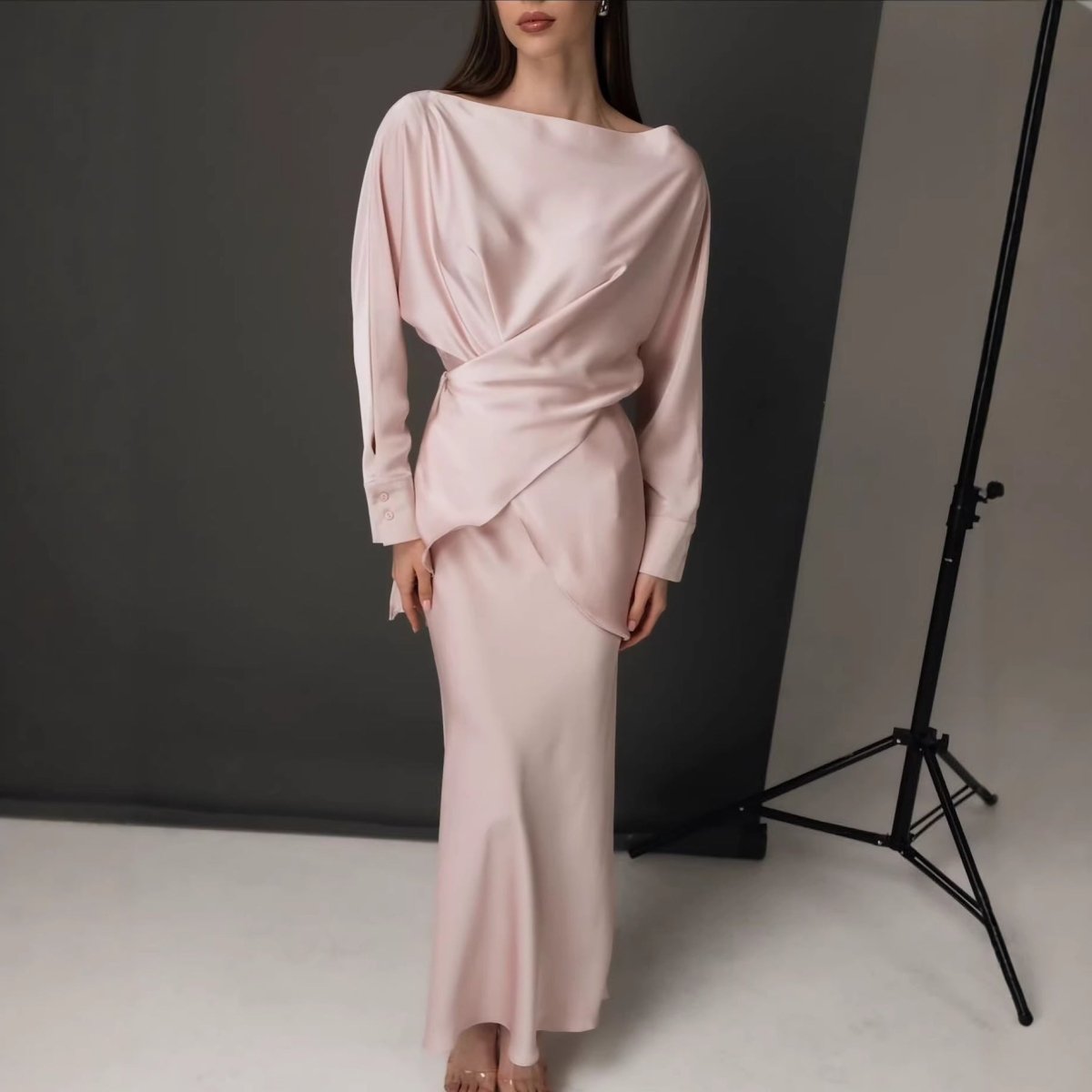Draped Wrap Top & Maxi Skirt Set(MS333)