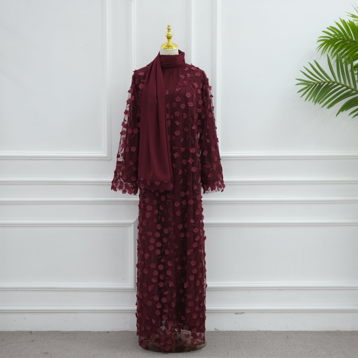 Dreamy 3D Flower Mesh Open Abaya Set(MOA313)
