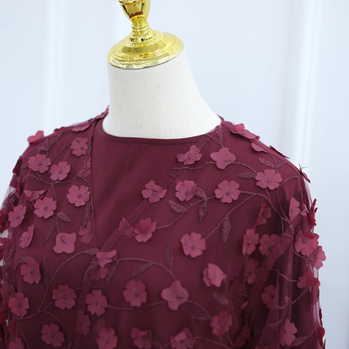 Dreamy 3D Flower Mesh Open Abaya Set(MOA313)