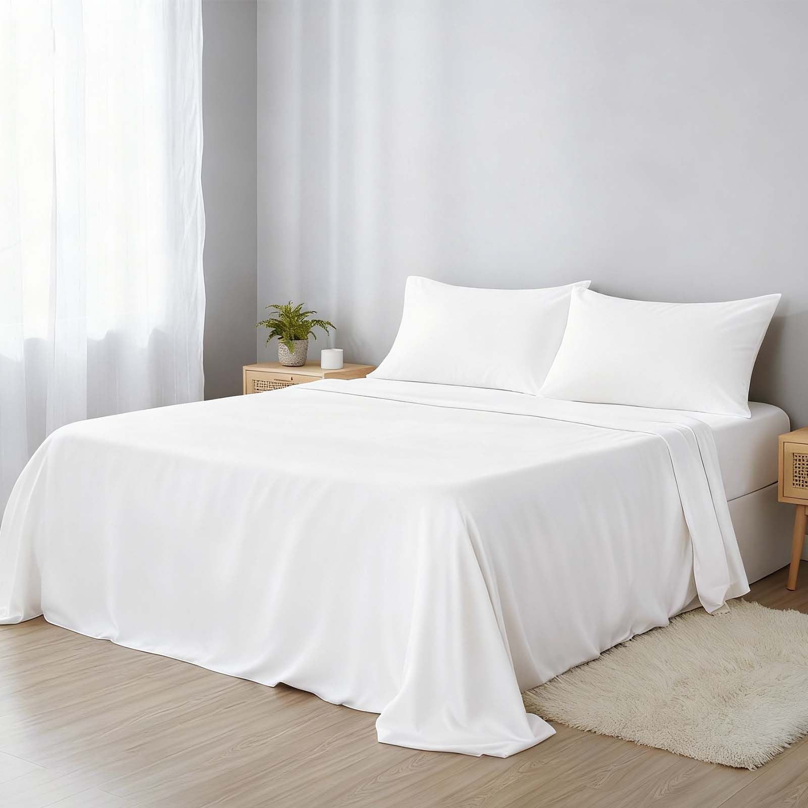 4pcs ultra-soft 85g sheet and pillowcase set, soft solid color, machine washable, suitable for all seasons, Christmas comfortable bedding set, available for single, double, king, and queen beds.