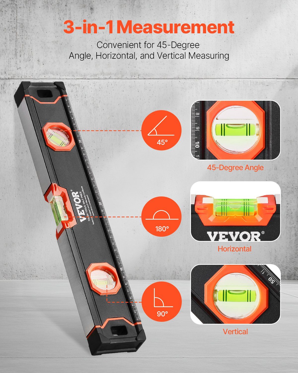 6-Piece Torpedo Level, 78/48/32/24/16/10 Inch Box Levels Set, Bubble Vials Ruler for 45/90/180 Degree, Shock-Proof Aluminum Alloy Magnetic Leveler Tool, SAE/Metric Scale(Only 10-inch has magnet)