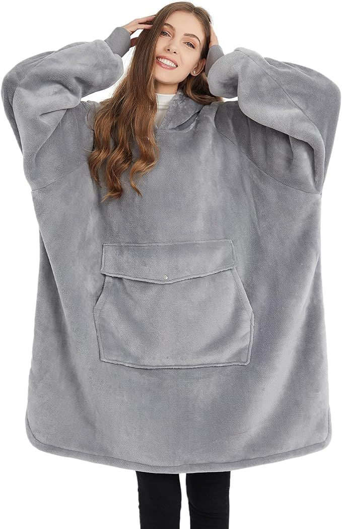Krifey Wearable Blanket Hoodie, Oversized Sherpa Hooded as Birthday Gifts Christmas Gifts for Mom Women Girlfriend Men, Cozy Sweatshirt with Giant Pocket