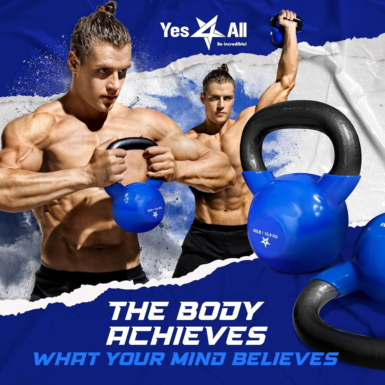 Kettlebell, 5-100 LB Vinyl Coated Cast Iron Strength Training Kettlebells for Home Gym Exercises, Fitness, Full Body Workout Equipment, Push Ups, and Grip Strength