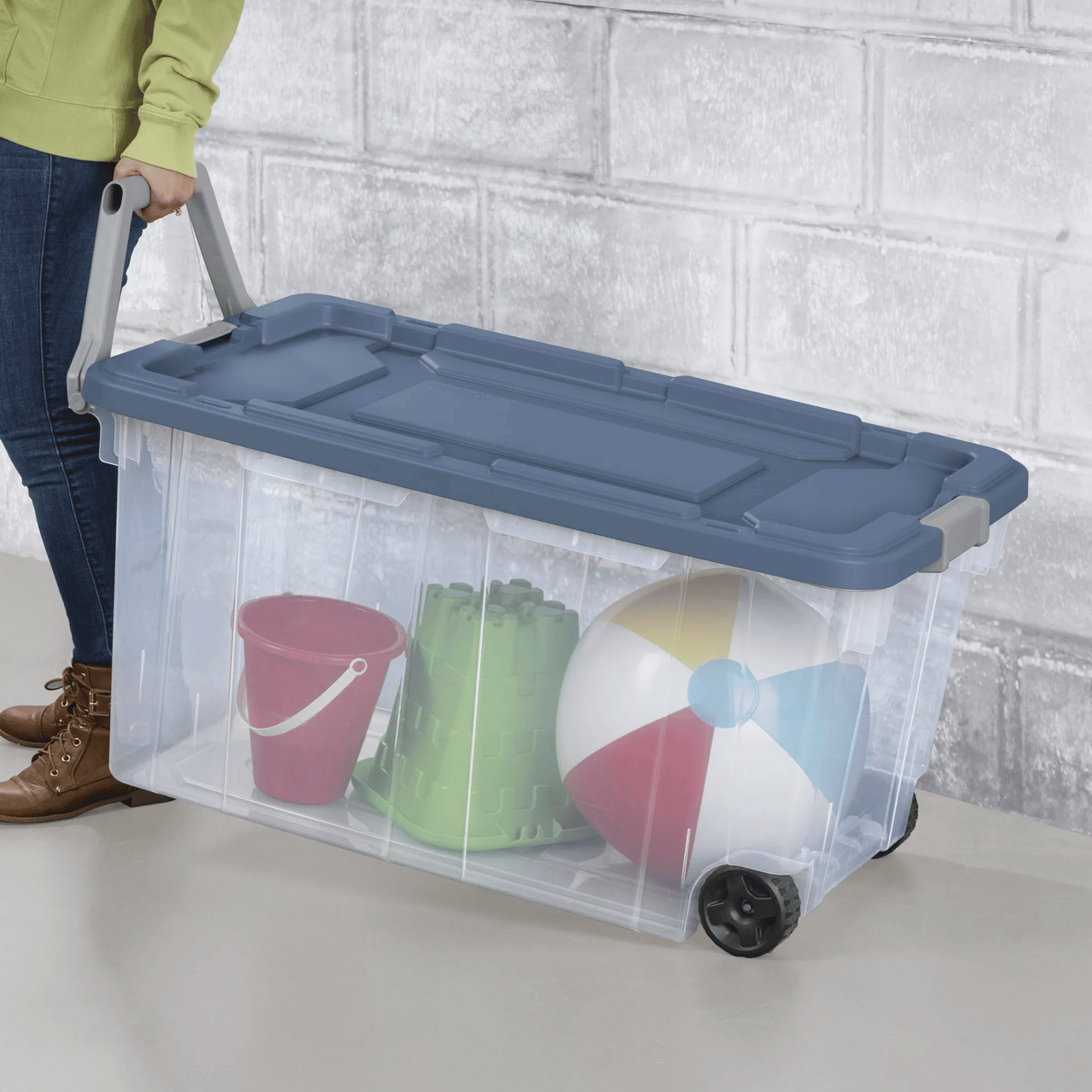 Extra Large Storage Bin, 160 Quart Wheeled Clear Plastic Storage Container with Handle, Gray, Pack of 2