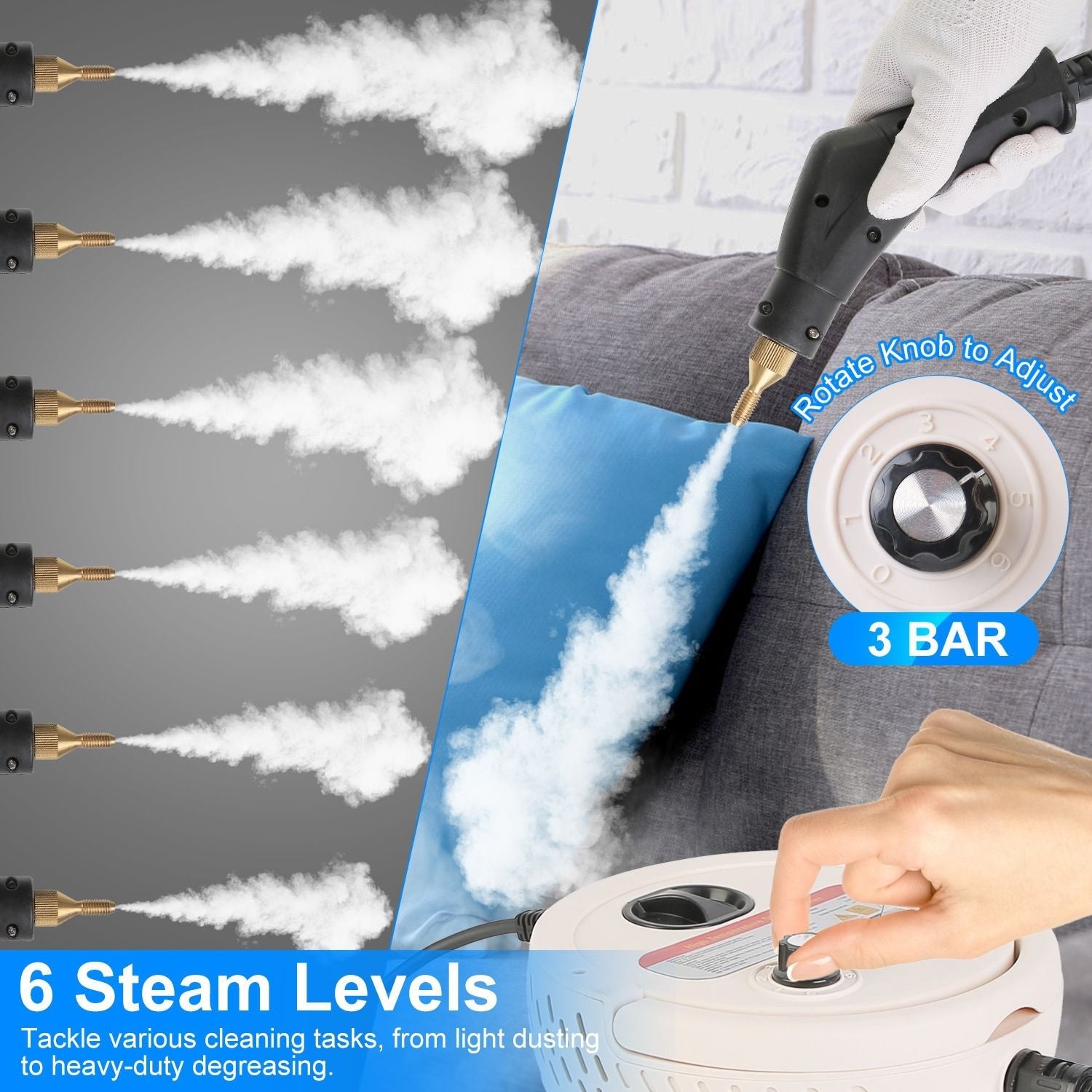 2500W Handheld High Temperature and Pressure Steamer Cleaner with 1400ML Tank 9 Accessories 6 Steam Levels for Dirt Grease Grout Tile Floor Couch Car