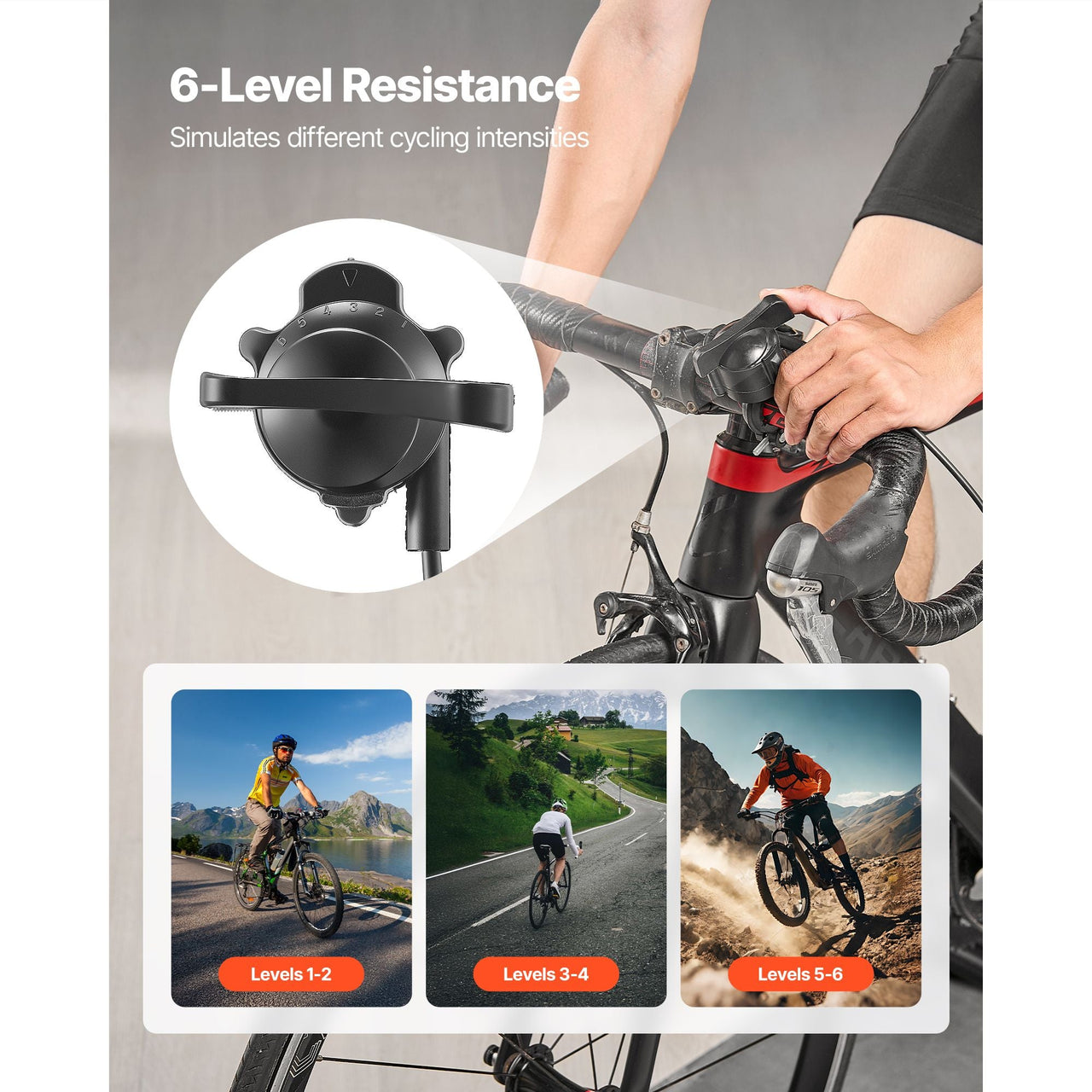 Bike Trainer, 6 Level Resistance, 26-29 in & 700C Wheels, Foldable Magnetic Bicycle Stationary Stand for Indoor Exercise Riding with Quick Release Skewer & Front Wheel Riser Block for Road Bikes