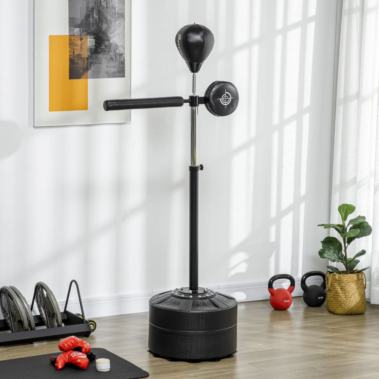 Free Standing Boxing Bag with Stand, Punching Speed Bag Reaction Bar Challenge with Suction Cups, 64-81in Adjustable Height for Teenagers and Adults, Black