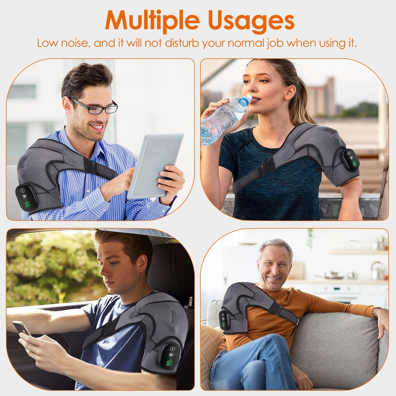 Cordless Shoulder Heating Pad Rechargeable Heated Shoulder Wrap Massager Shoulder Brace Supports with 3 Heating Levels 3 Vibration Modes for Left Right Shoulder