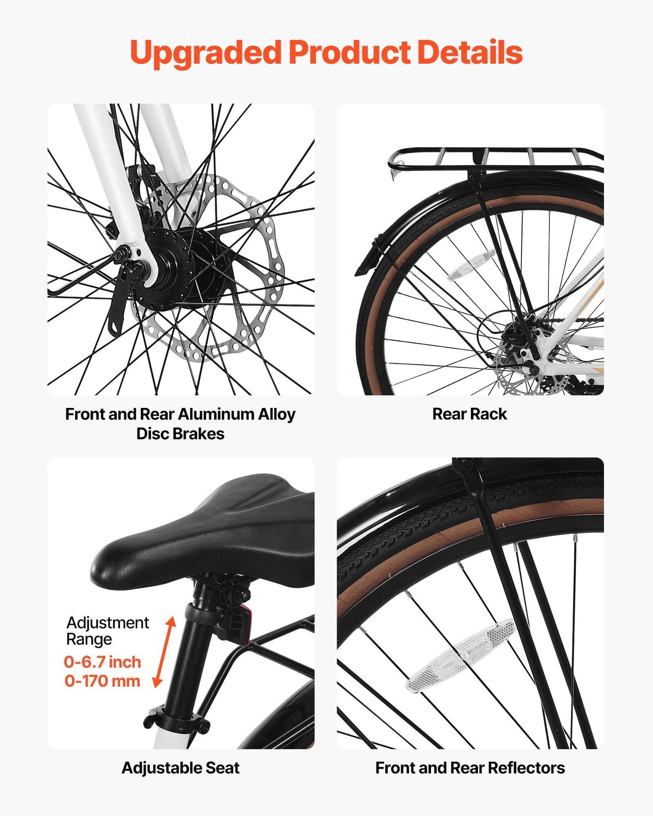 Hybrid Bike, Lightweight Aluminum Frame Bike, 700c Wheel Men Women Hybrid Bicycle, Step-Over Adult Urban City Commuter Bikes, with 24-Speed Shimano Drivetrain, Alloy Adjustable Stem, Dual Brakes