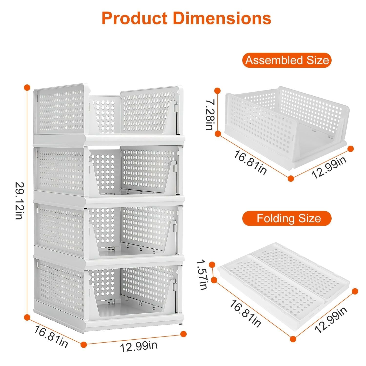 4 Packs Plastic Storage Box Closet Organizer Foldable Storage Bin Stackable Drawer with Slide Rail Push-Pull Storage Basket for Living Room Bedroom Wardrobe White