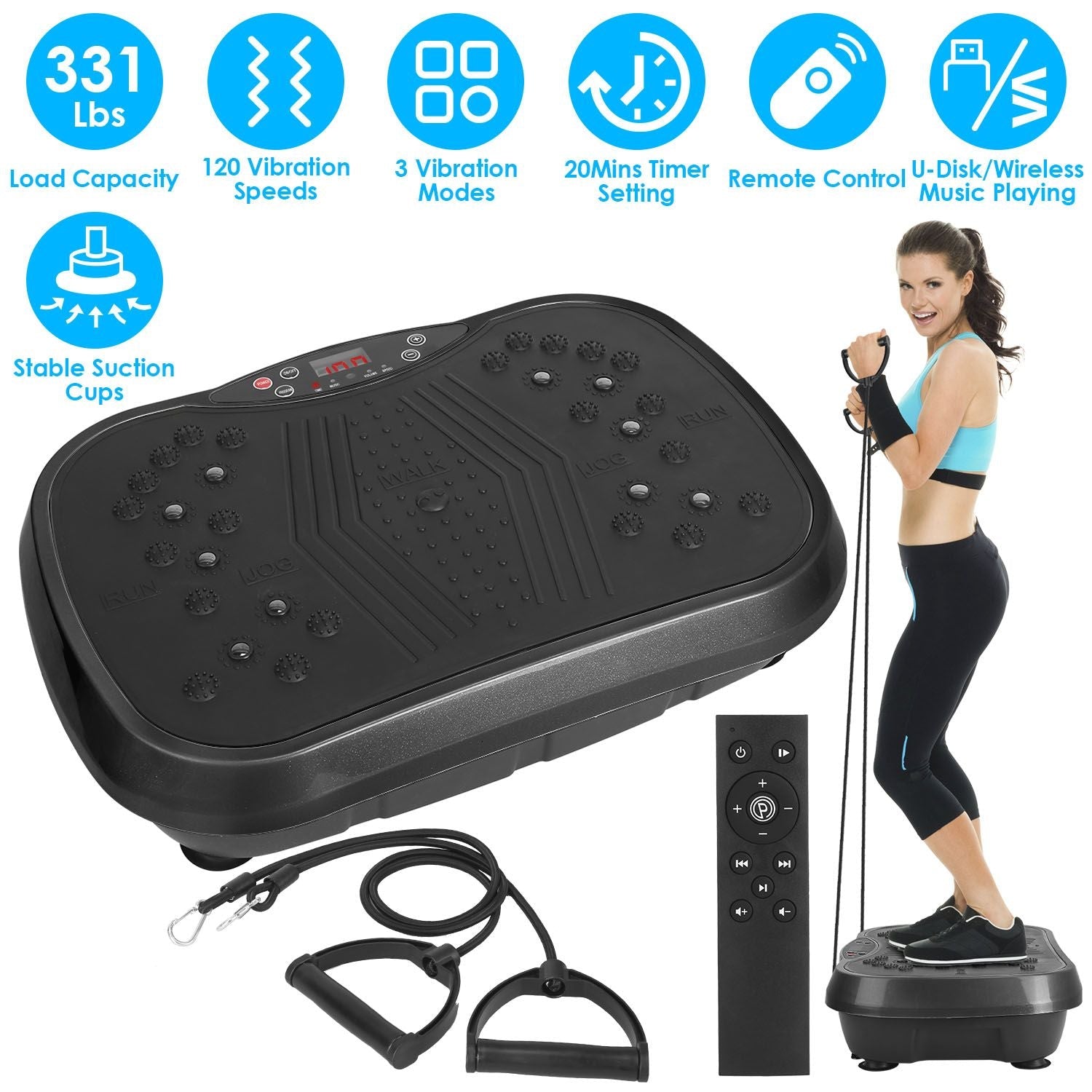 Whole Body Vibration Plate Exercise Machine 1–120 Speed Levels with 2 Resistance Bands, Touch & Remote Control Vibration Platform with Bluetooth USB Music Play for Home Fat Loss Workout