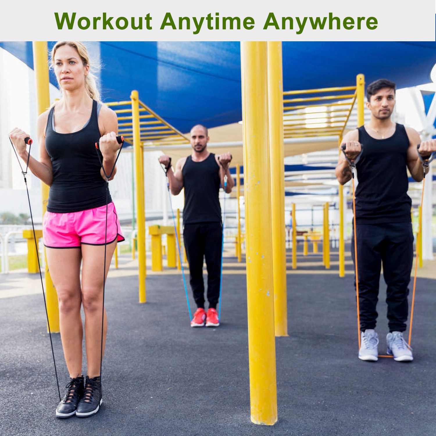 11Pcs Resistance Bands Set Fitness Workout Tubes Exercise Tube Bands Up to 100lbs w/ Door Anchor Handles Ankle Straps for Physical Training Yoga Pilates