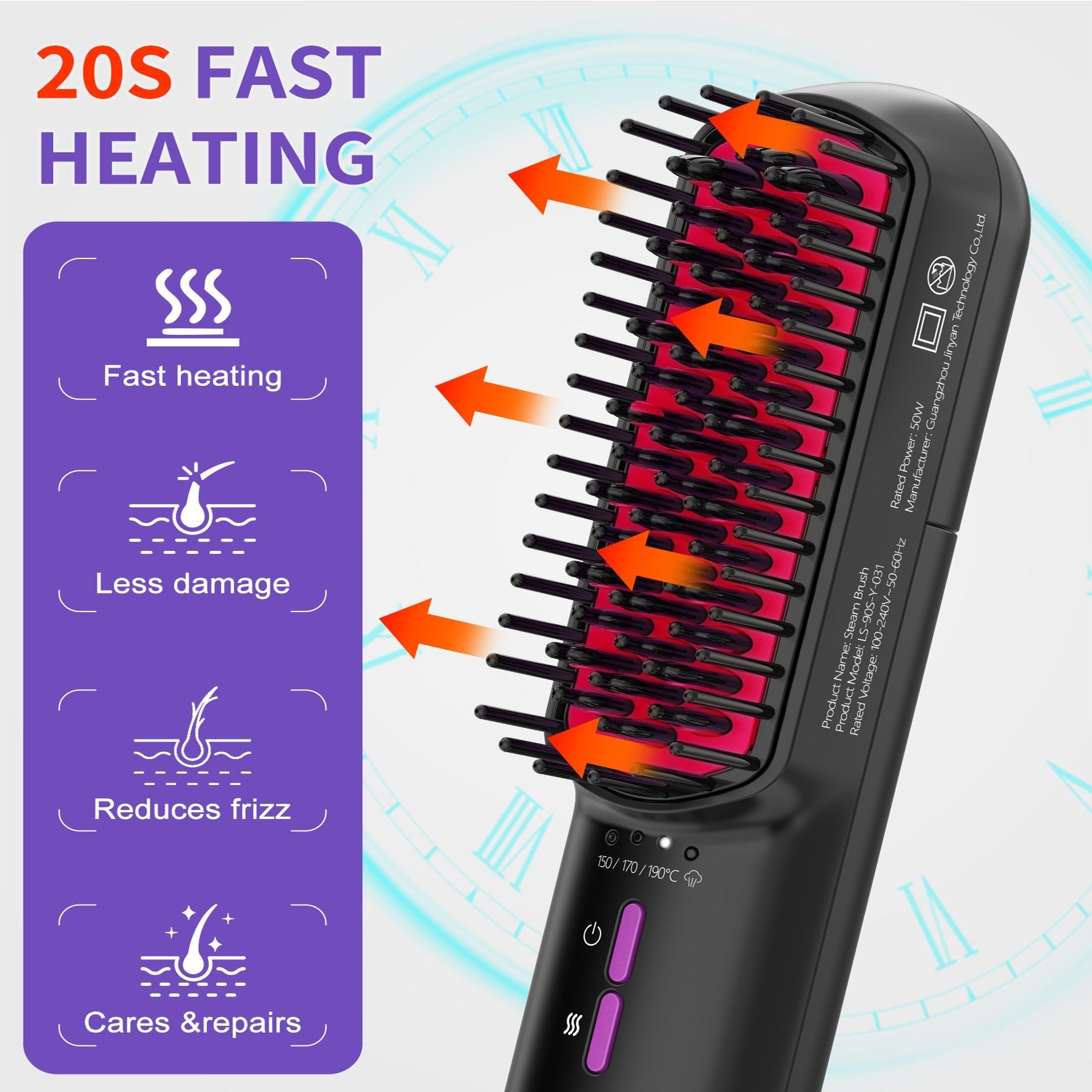 Hair Straightener Brush, Ionic Plus Steam Straightening Brush for Smooth, Anti-frizz Hair, Anti-Scald Ceramic Straightening Comb, Heated Straightener Brush Flat Iron Fast Heating for Home Salon