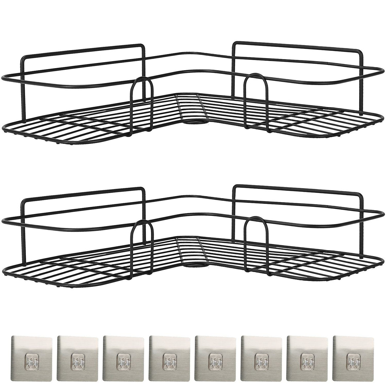 2Pcs Corner Shower Caddy Shelves Wall Mounted Basket Rack Bathroom Shampoo Holder Storage Organizer
