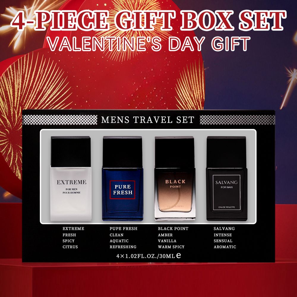 4-Piece Set, Men's Eau De Toilette Spray Gift Box, Long Lasting Fragrance, 4 Different Flavor, Perfect For Holiday Gifts, Dating, Daily Life, Parties, 1.02 Fl Oz/bottle