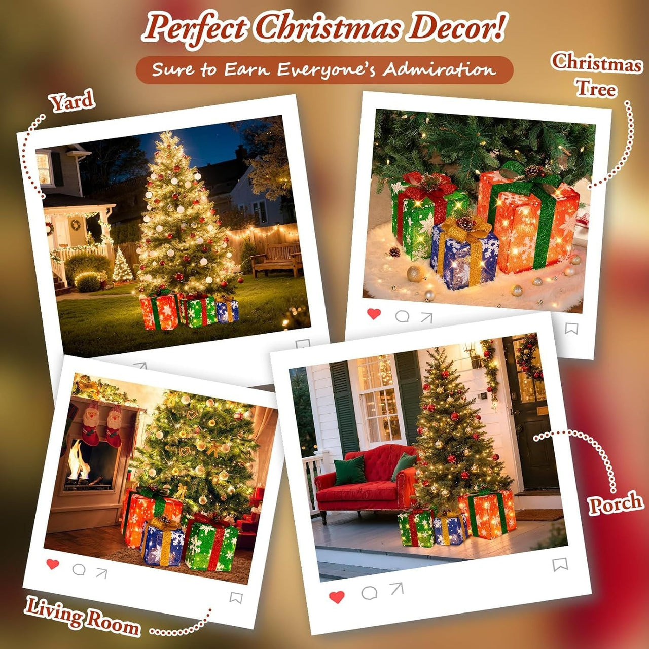 3 Pieces Large Gift Boxes for Christmas Decorations Outdoor, 10