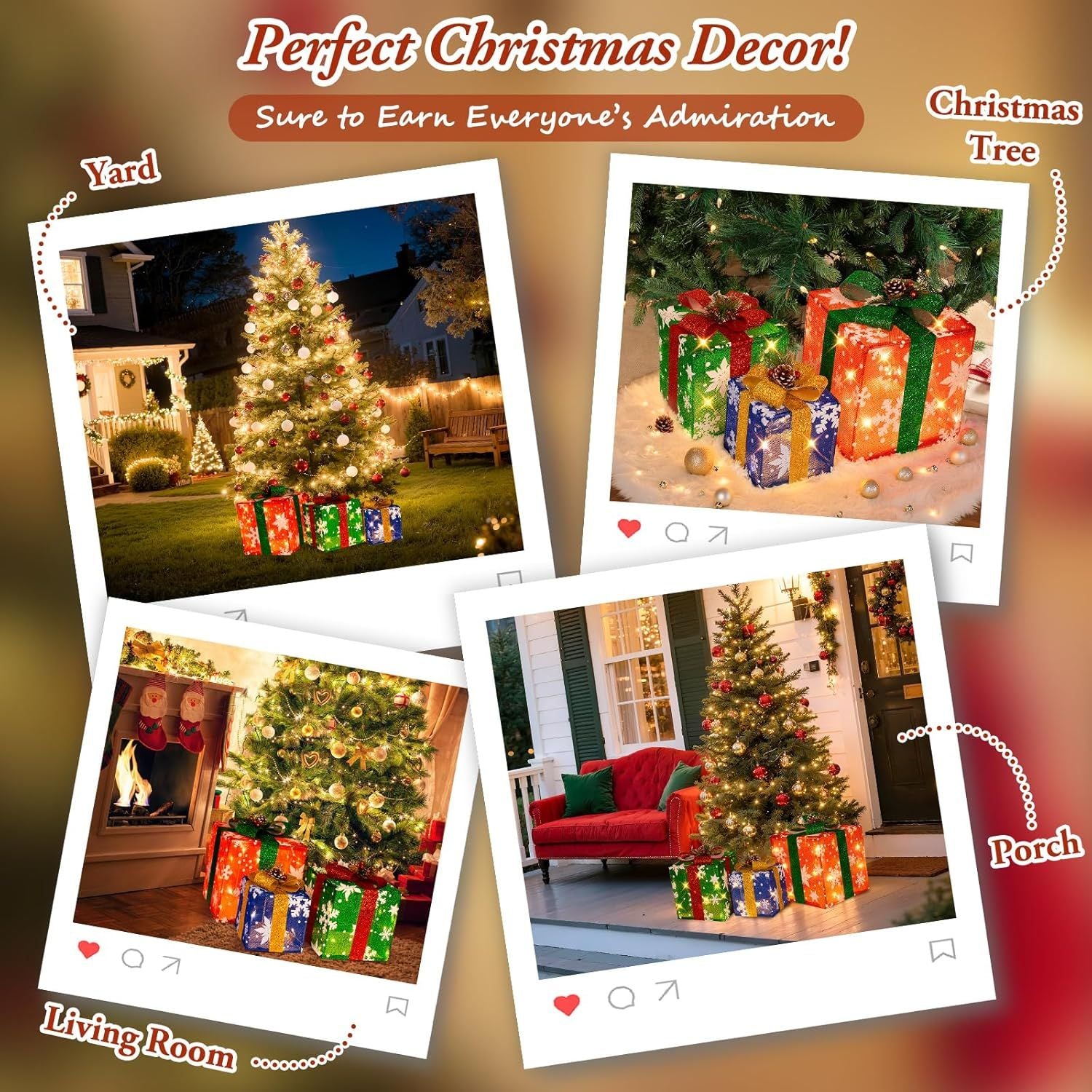 3 Pieces Large Gift Boxes for Christmas Decorations Outdoor, 10