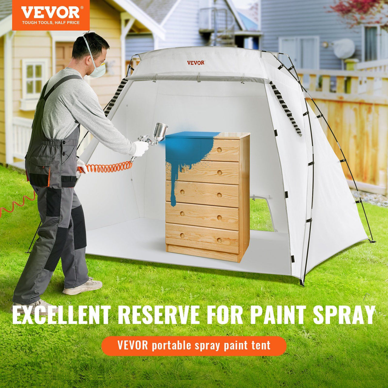 Portable Paint Booth, Larger Spray Paint Tent with Built-in Floor & Mesh Screen, Painting Tent Station for Furniture DIY Hobby Tool, 7.5x5.2x5.2ft Spray Paint Shelter