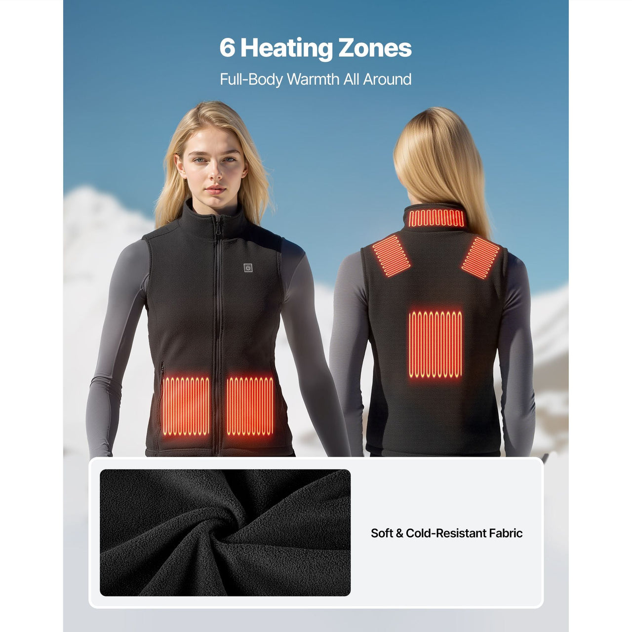 Heated Vest, Women Electric Heating Vest with 16000 mAh Battery Pack, 6 Heating Zones Lightweight Rechargeable Winter-Vest with 3 Levels, for Outdoor Hiking Camping Fishing Skiing, Size M