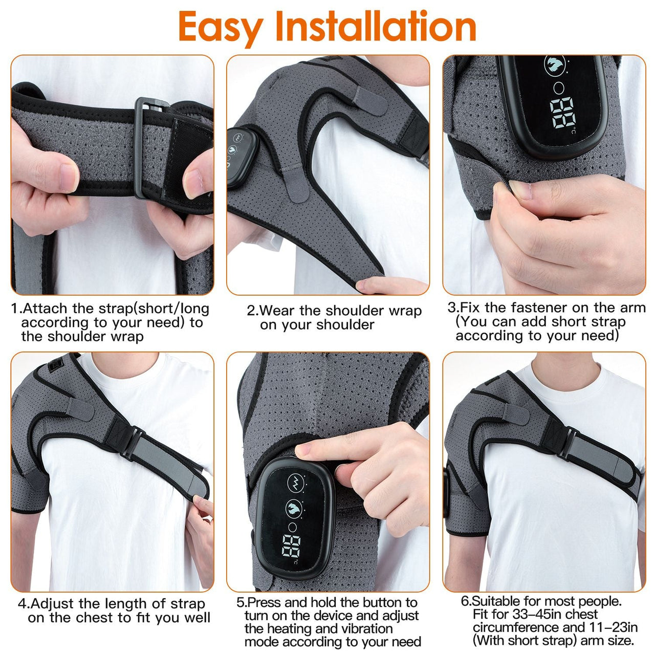 Cordless Shoulder Heating Pad Rechargeable Heated Shoulder Wrap Massager Shoulder Brace Supports with 3 Heating Levels 3 Vibration Modes for Left Right Shoulder