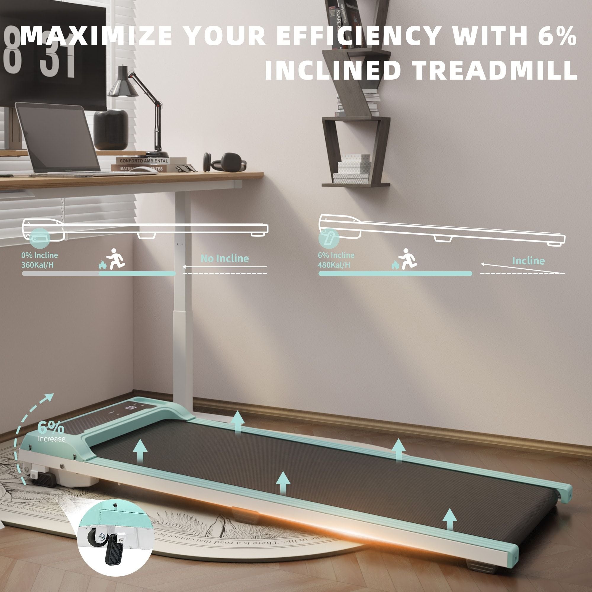 Walking Pad Under Desk Treadmill, Portable Small Treadmills for Home and Office, Super Quiet Motorized Walking Jogging Running Machine with Remote Control