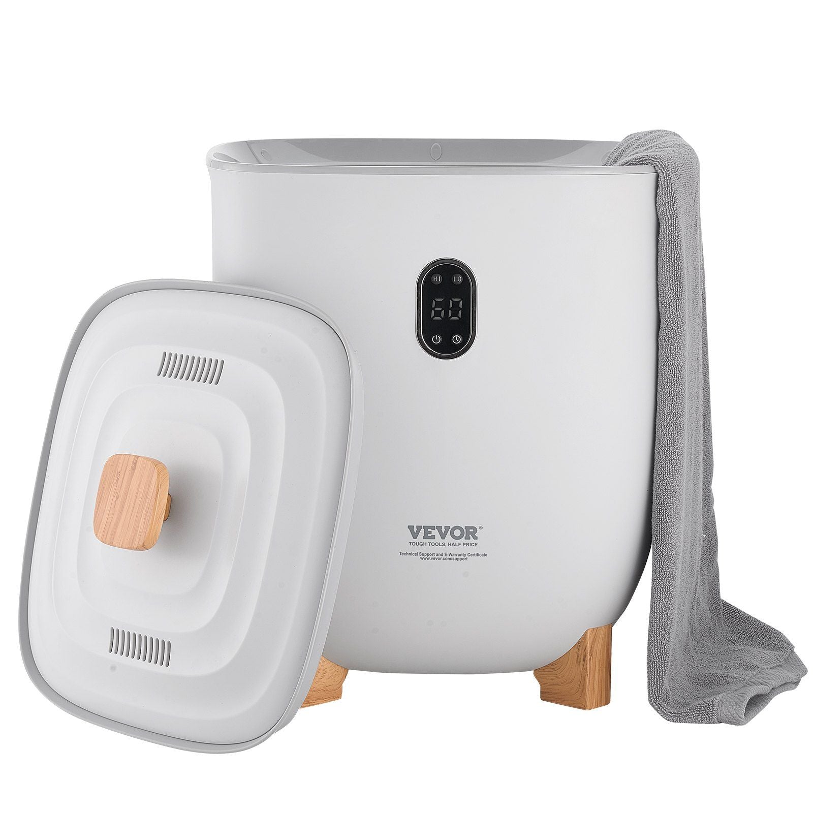 VEVOR Towel Warmer Bucket, 25L Heated Towel Warmer with LED Display, Large Blanket Warmers for Bathroom, 20/40/60/90 Mins Timer and Temperature Setting, for SPA, Home, Countertop, Floor, Gray