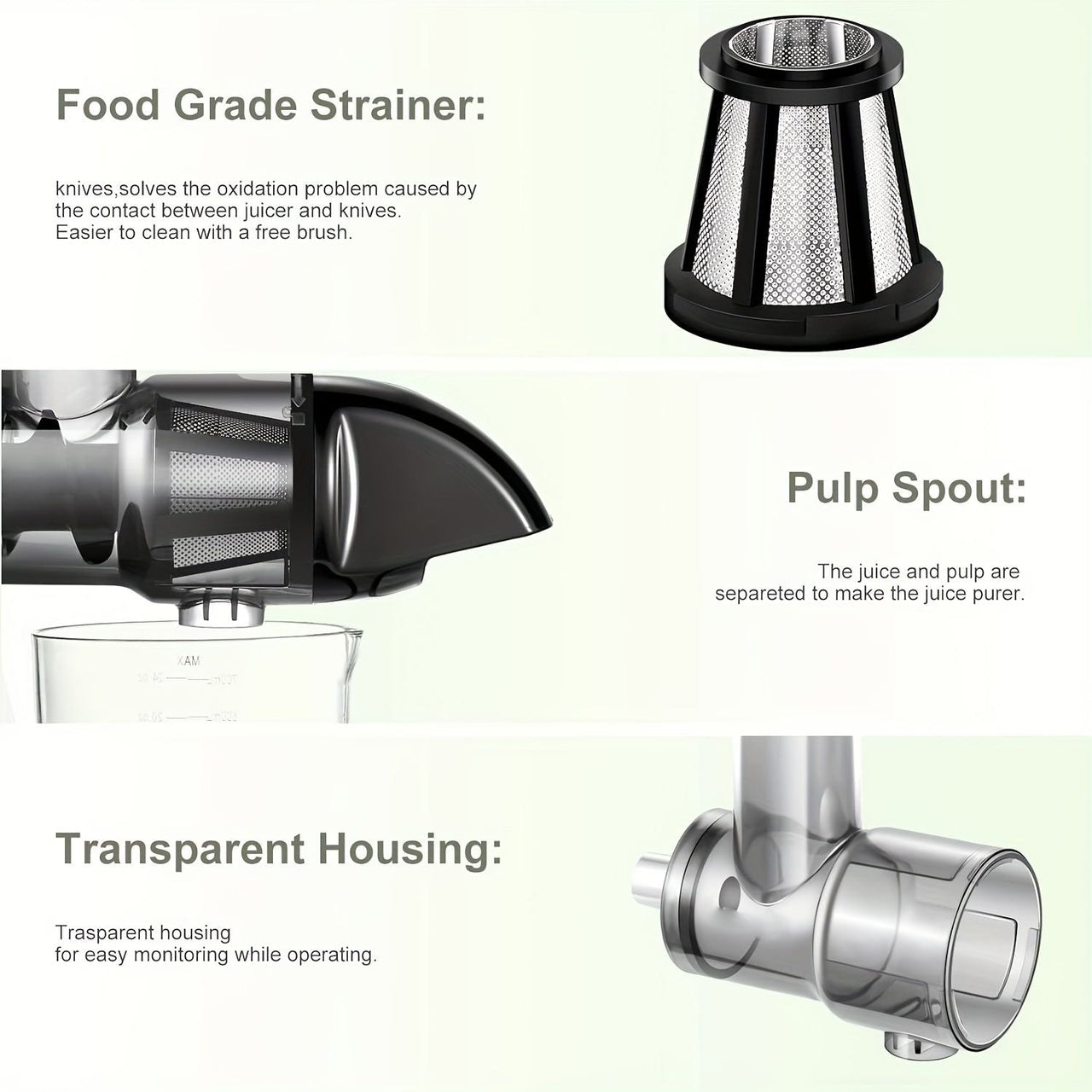Juicer Attachments, Juicers, Cold Press Juicer Parts (excluding machines and cups) for all models of KitchenTreasure Stand Mixers. Compatible with all KitchenTreasure desktop blenders and Mixables