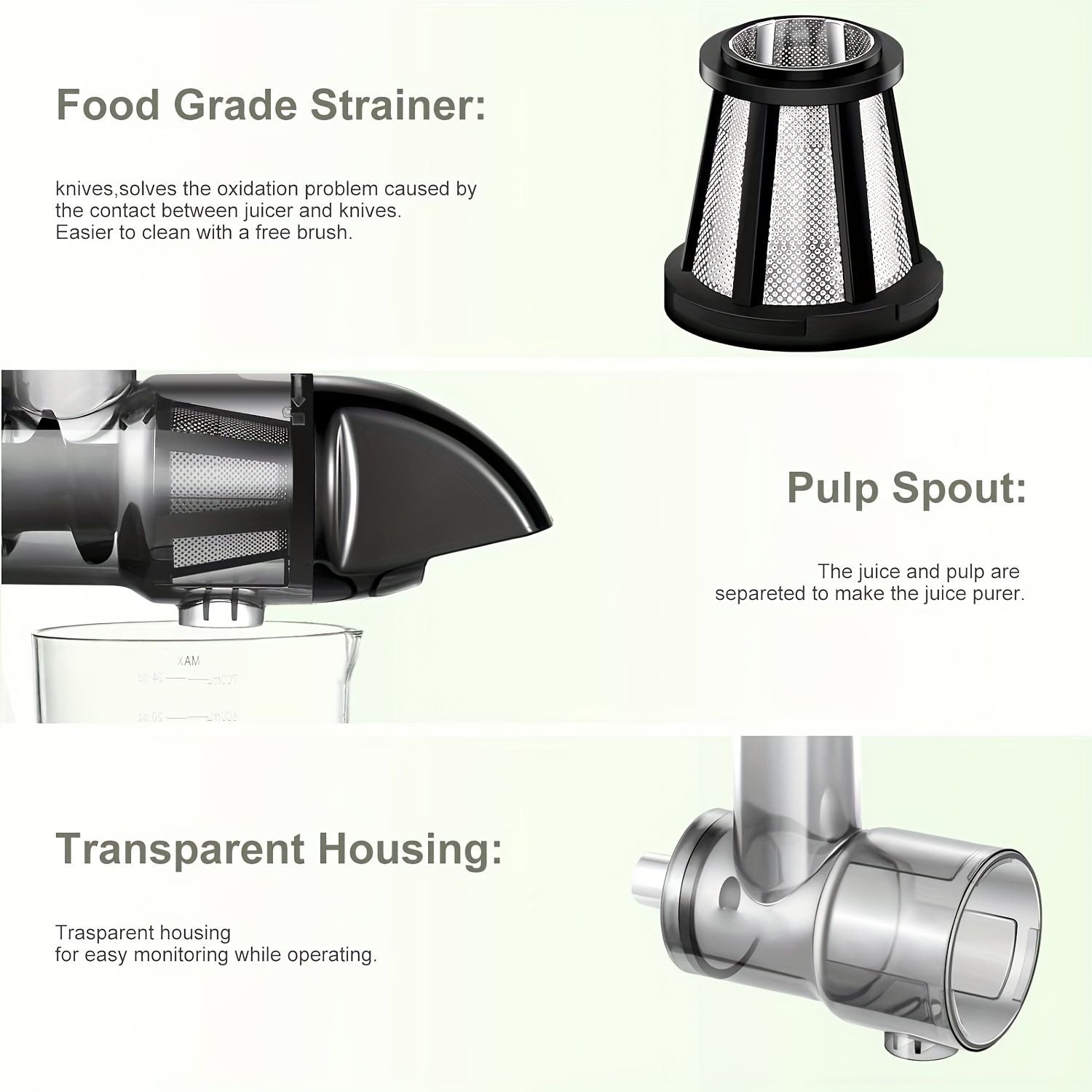 Juicer Attachments, Juicers, Cold Press Juicer Parts (excluding machines and cups) for all models of KitchenTreasure Stand Mixers. Compatible with all KitchenTreasure desktop blenders and Mixables