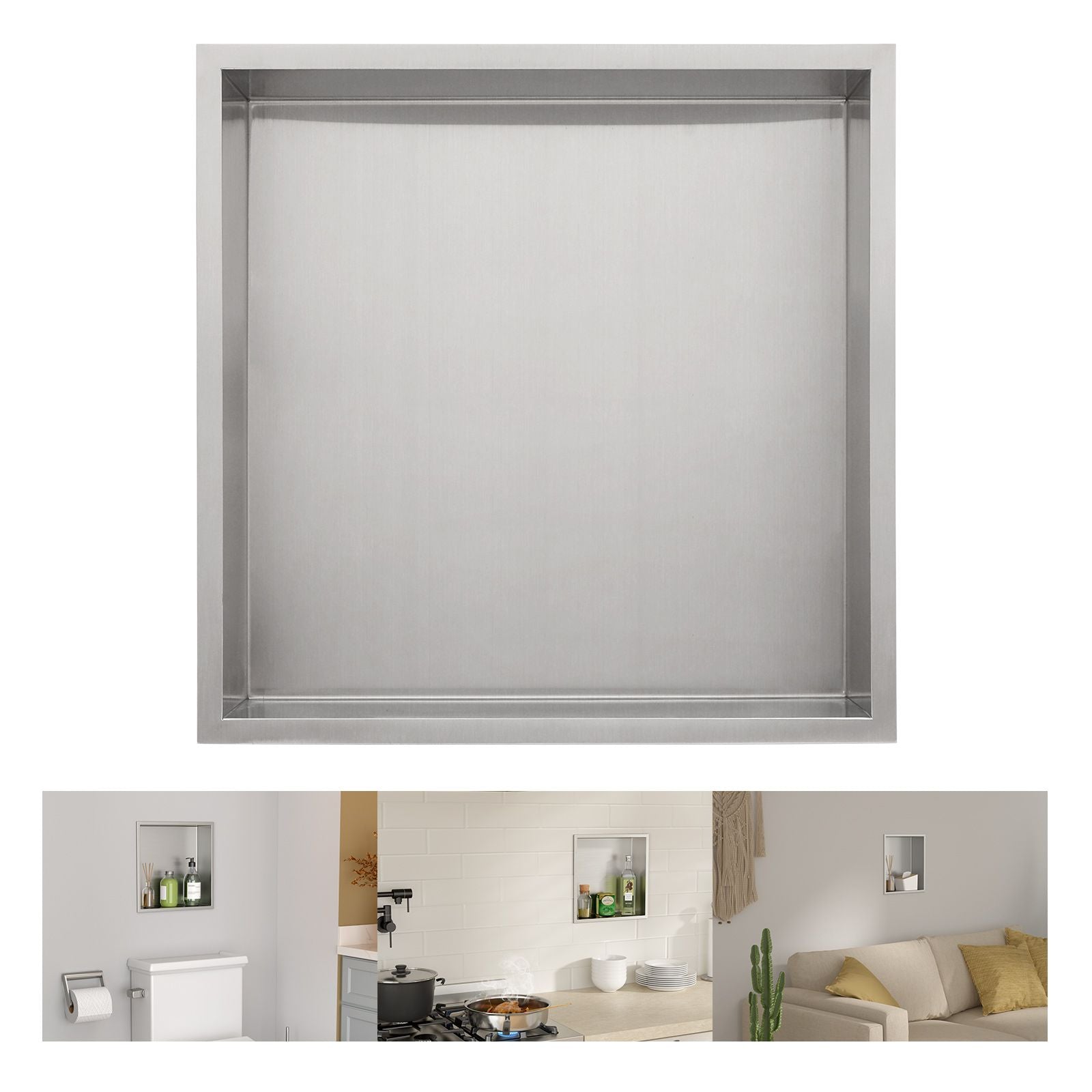 Brushed Stainless Steel Wall Shower  Niche , Double Recessed Shower Shelf for Bathroom