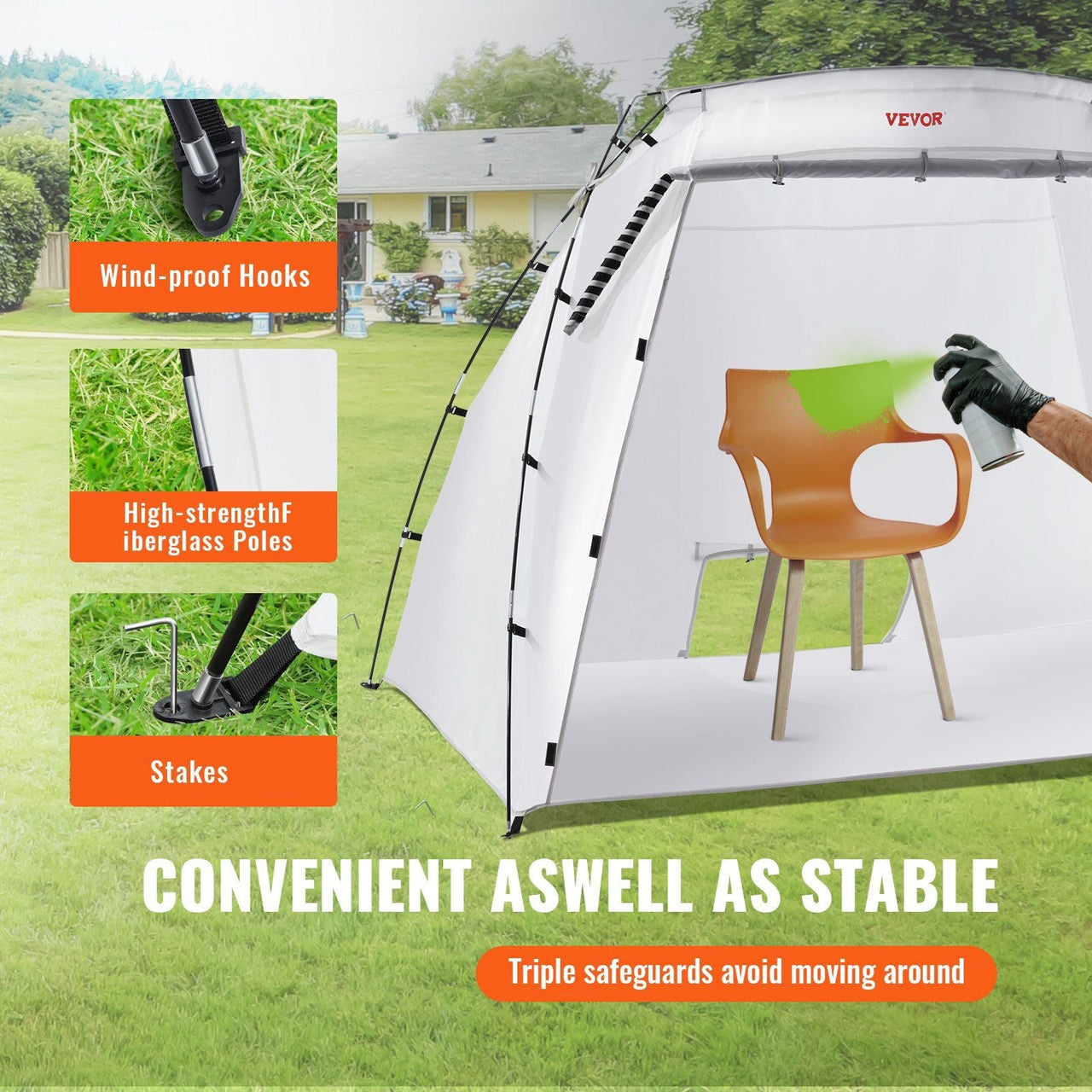 Portable Paint Booth, Larger Spray Paint Tent with Built-in Floor & Mesh Screen, Painting Tent Station for Furniture DIY Hobby Tool, 7.5x5.2x5.2ft Spray Paint Shelter