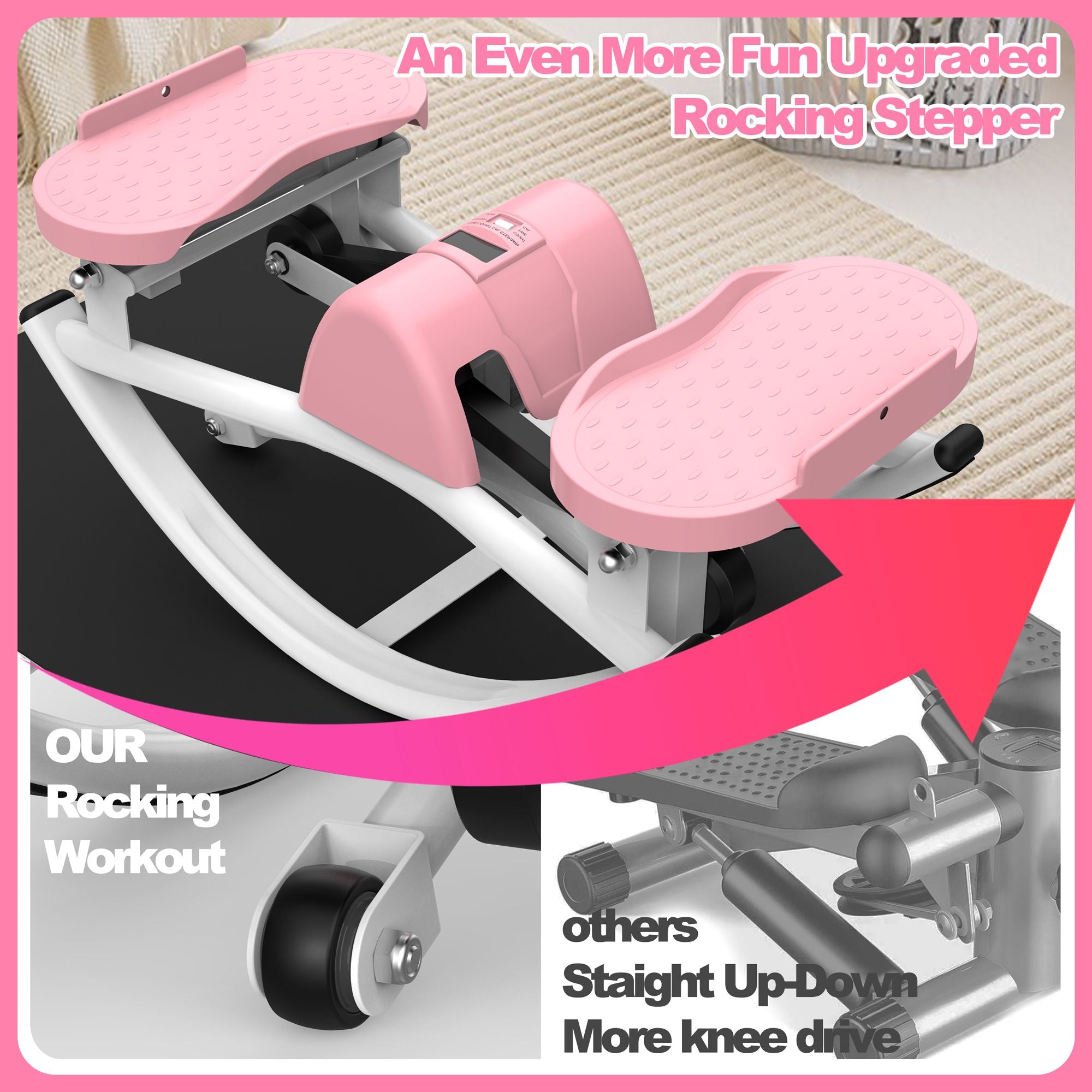 Lateral Stepper for Exercise-Rocking Stepper Machine with Resistance Bands & Anti-Slip Mat and LCD Monitor, Professional Stair Stepper for Home Workout