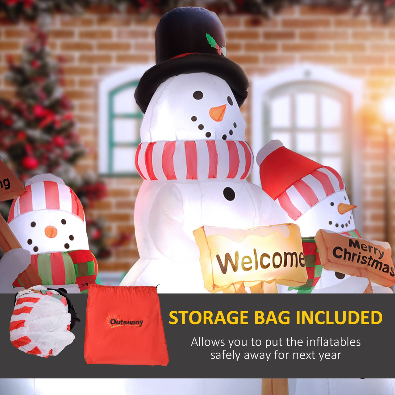 Outsunny 6.1' Inflatable Three Snowmen with Sign Each, Blow-Up Outdoor Christmas Display w/ LED Lights for Party
