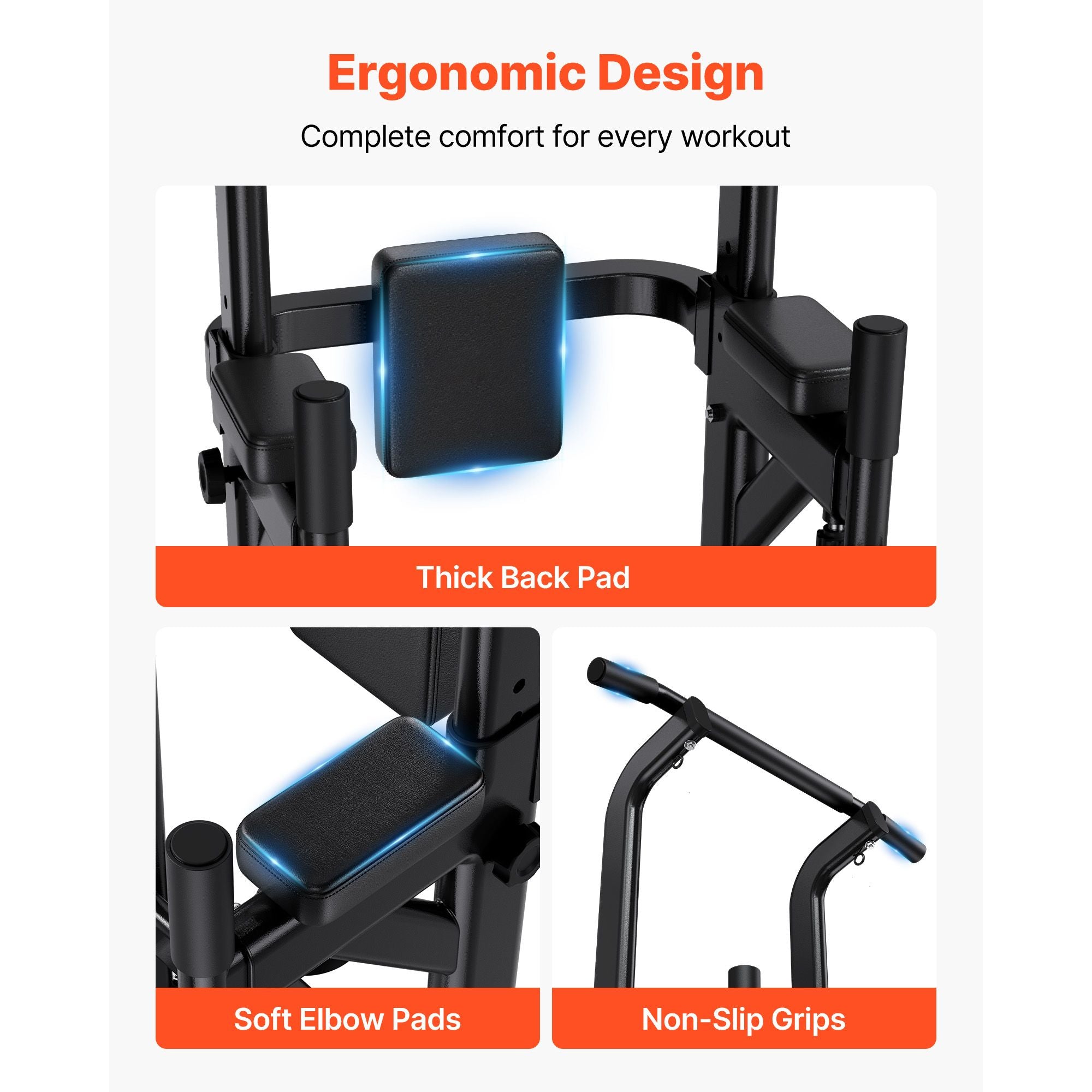 Pull Up Bar, 330 LBS Power Tower Dip Station, Workout Dip Station with H-Shaped Stable Base & Back Pad, Adjustable 12 Level Height Free Standing Chin Up Bar for Back, 4-Level Adjustable Back Pad