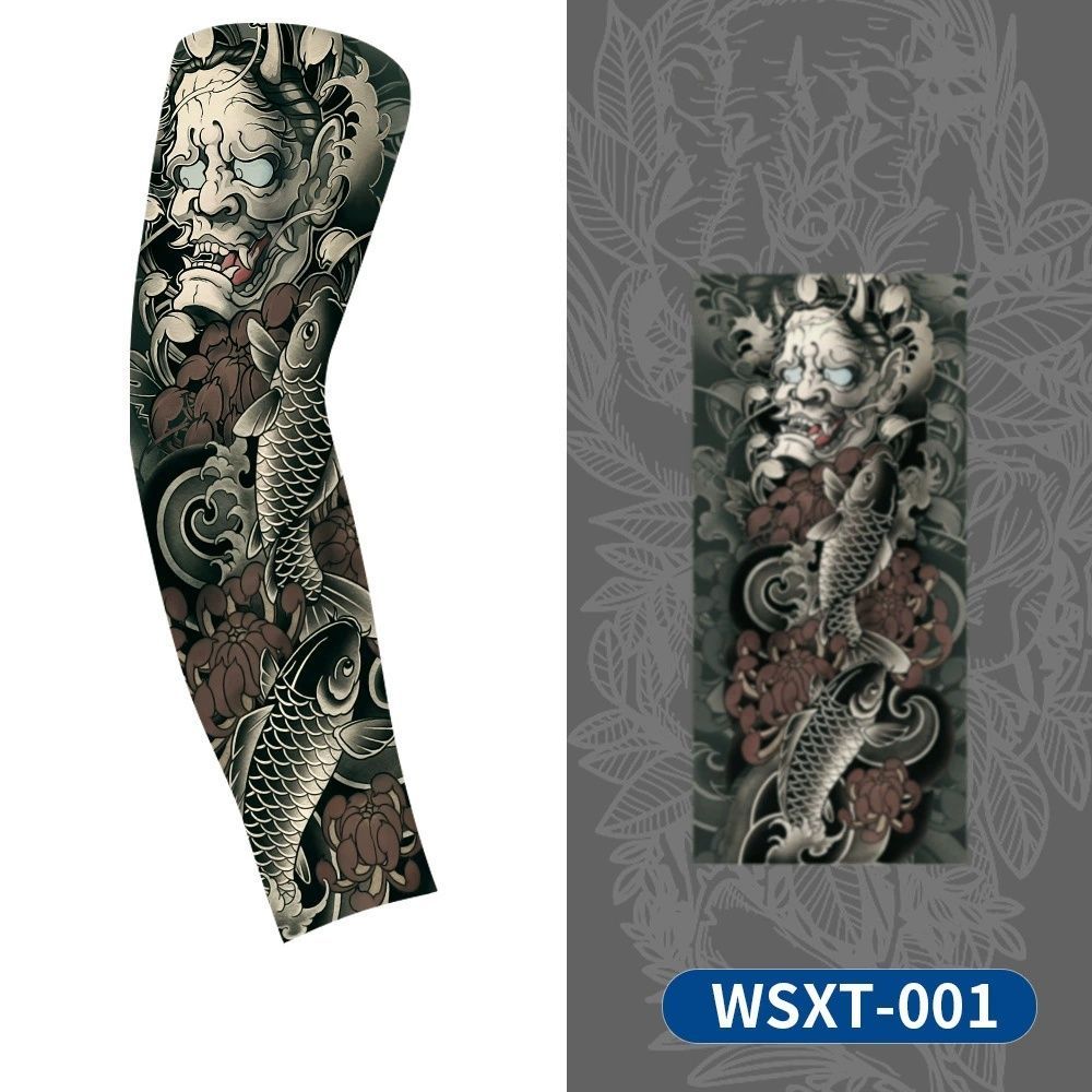 1 Pc Tattoo sleeves for summer outdoor sports, breathable, sweat absorbing, sun shading, seamless koi flower arm tattoo ice sleeves