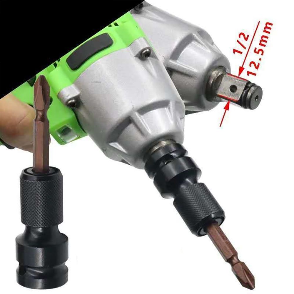 1/2 Inch Square To 1/4 Inch Hex Ratchet Socket Impact Wrench Socket Set Adapter Spanner Drive Converter Quick Release Tool