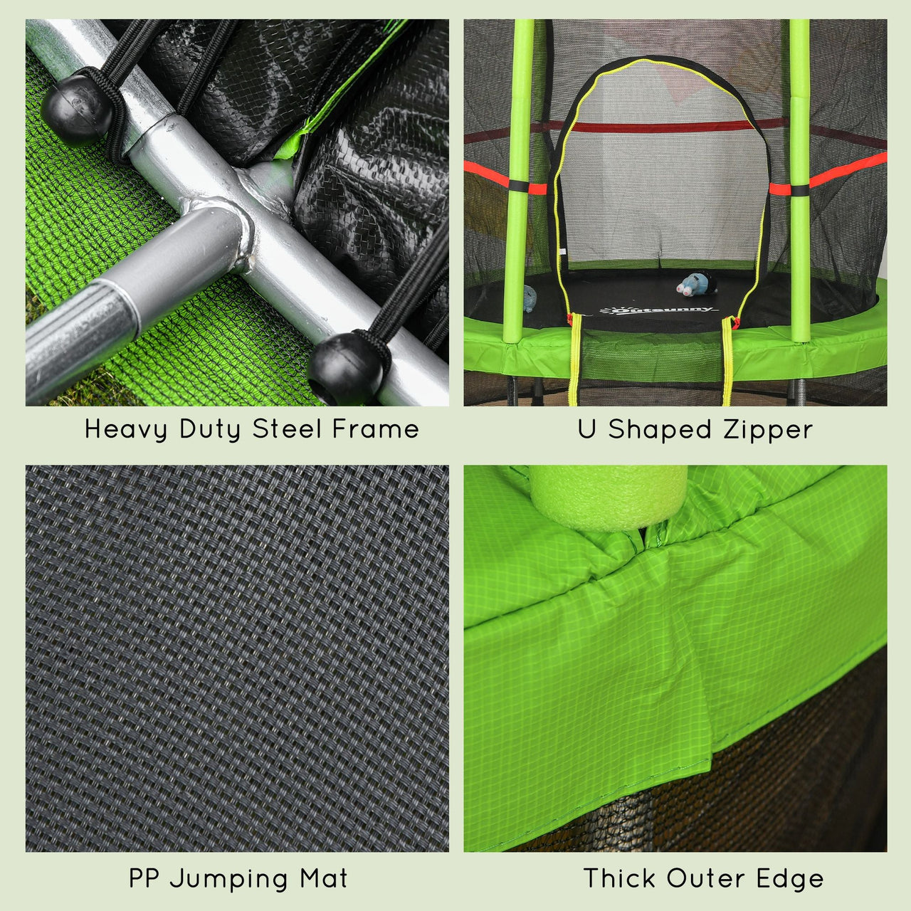 4.5FT Green Kids Trampoline with Safety Enclosure Net, Springless Design, for Ages 3 to 6