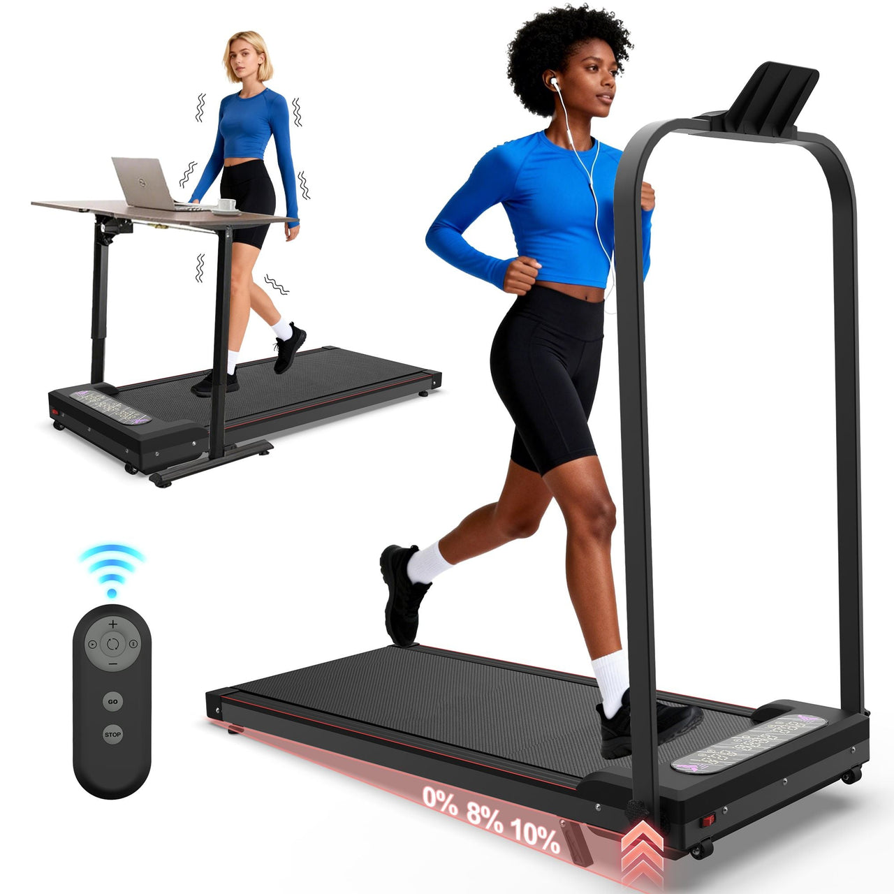 Foldable Treadmill with Handle Bar & Incline, 2 in 1 Upgrade Portable Under Desk Walking Pad and Vibration Pad with Remote Control for Home Office Small Spaces