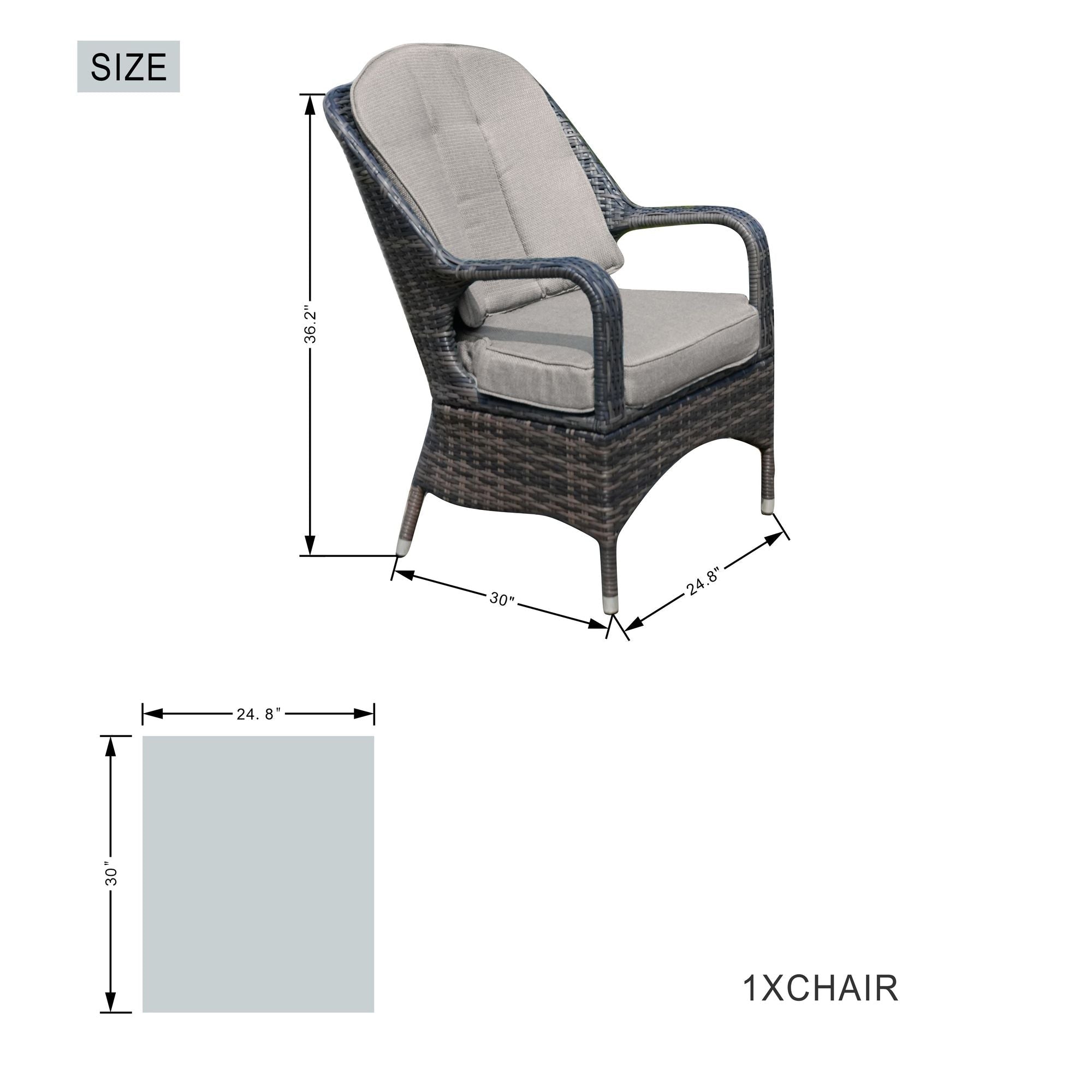 Direct Wicker Patio Fire Pit Dining Set 6-Seat Rectangular Aluminum Table with Rattan Chairs