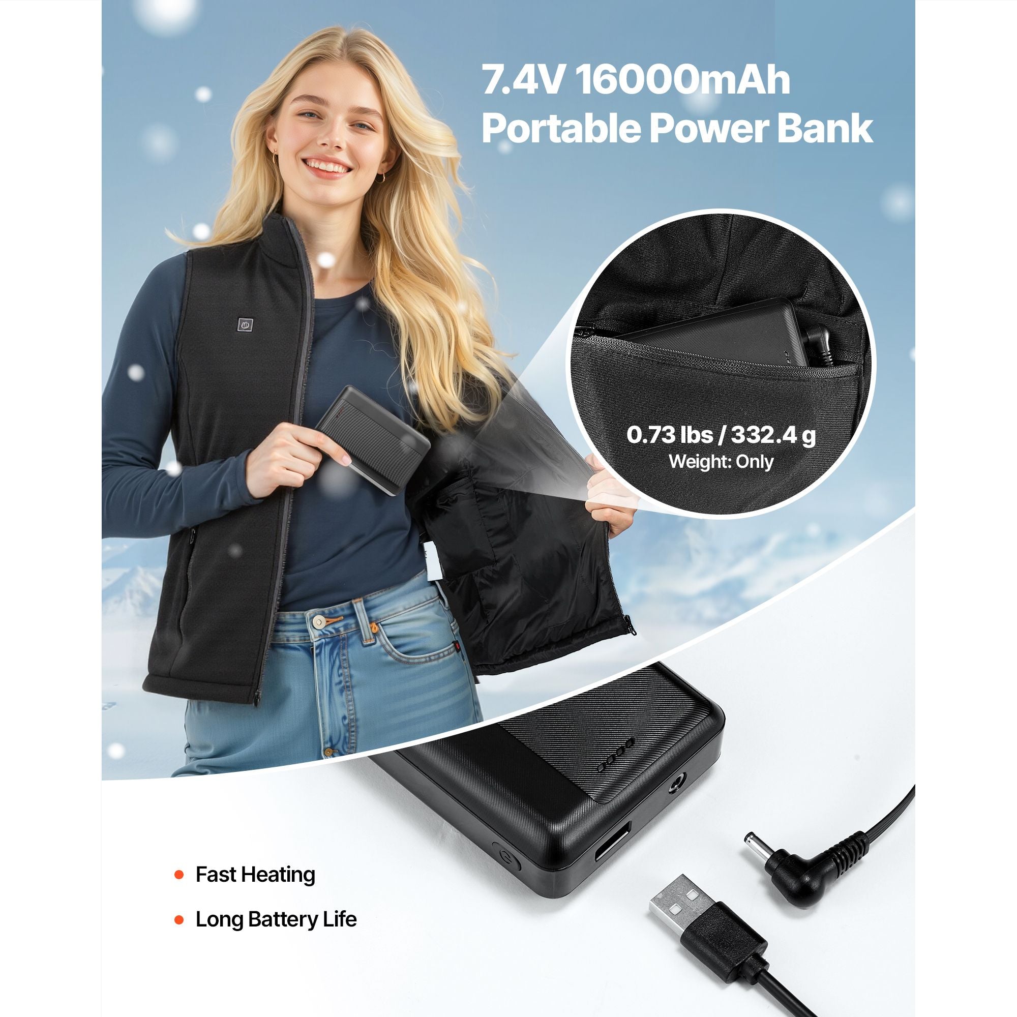 Heated Vest, Women Electric Heating Vest with 16000 mAh Battery Pack, 6 Heating Zones Lightweight Rechargeable Winter-Vest with 3 Levels, for Outdoor Hiking Camping Fishing Skiing, Size M