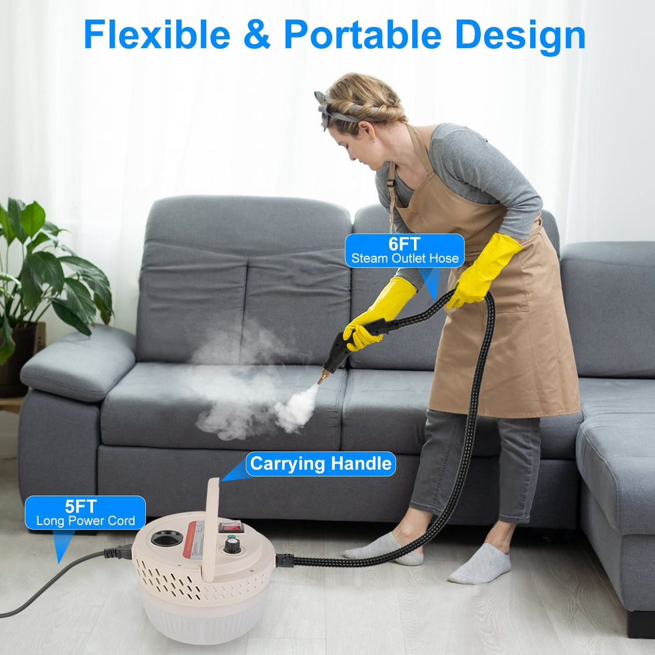 2500W Handheld High Temperature and Pressure Steamer Cleaner with 1400ML Tank 9 Accessories 6 Steam Levels for Dirt Grease Grout Tile Floor Couch Car