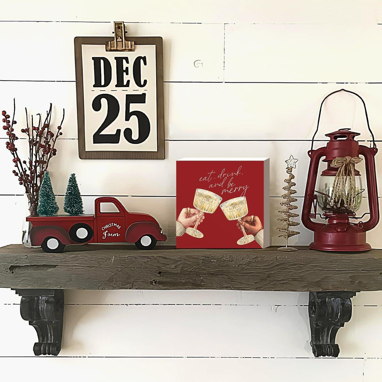 Christmas Decor Red Truck Christmas Wooden Box Signs Buffalo Plaid Christmas Decorations Christmas Decor for Home Office Bedroom Fireplace Car Tiered Tray Decor Christmas Gifts for Women 5x5