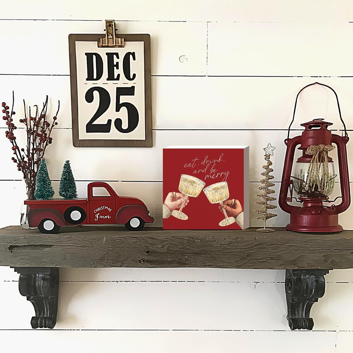 Christmas Decor Red Truck Christmas Wooden Box Signs Buffalo Plaid Christmas Decorations Christmas Decor for Home Office Bedroom Fireplace Car Tiered Tray Decor Christmas Gifts for Women 5x5